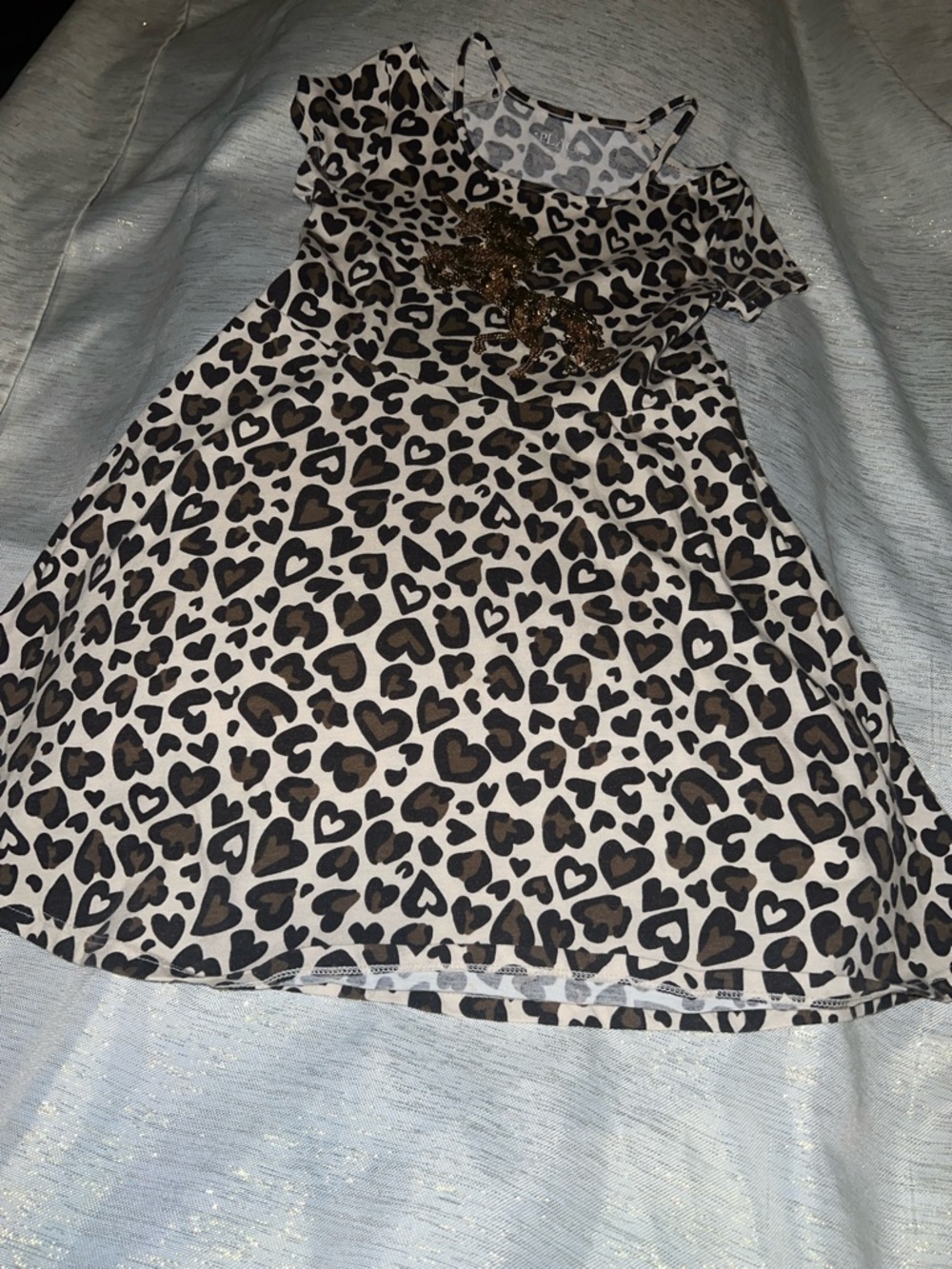 Place Girls' Leopard Heart Print Dress with Sequin Detail - Brown & Brown